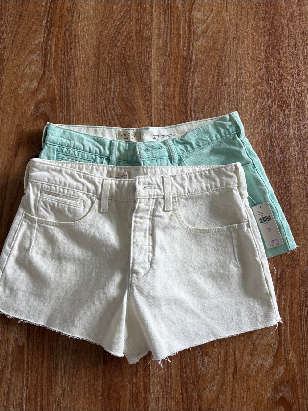 Pilcro White and Mint Denim Shorts Duo